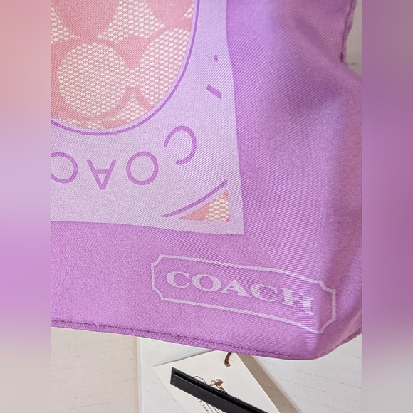 Coach Pastel Lavender and Pink Logo Silk Scarf - Picture 2 of 3
